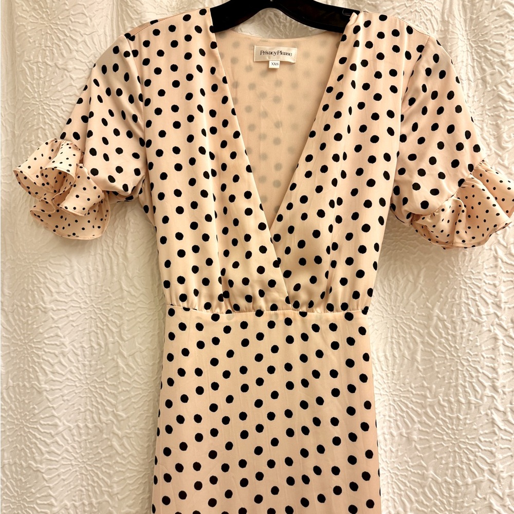 Privacy please polka dot tie waist dress with front slit